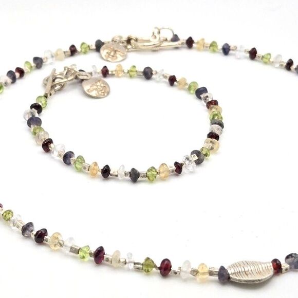 Artisan-made Garnet Quartz Citrine Peridot 925 Sterling Silver Necklace Bracelet - Picture 1 of 4